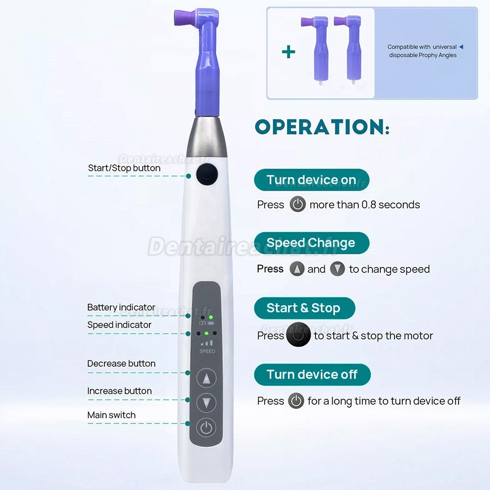 Betterway I-Prophy Pièce à main de prophylaxie dentaire électrique sans fil (pivotante à 360°)