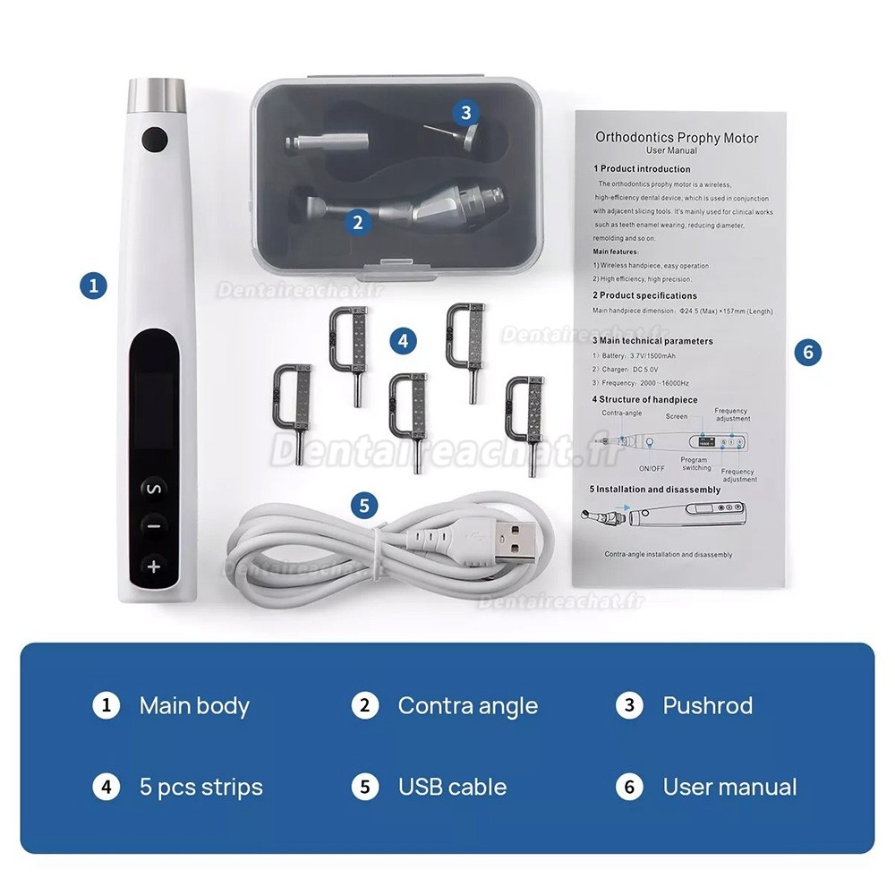 Betterway IPR 2000 Pièce à main orthodontique électrique dentaire, Kit IPR interproximal avec 5 bandes