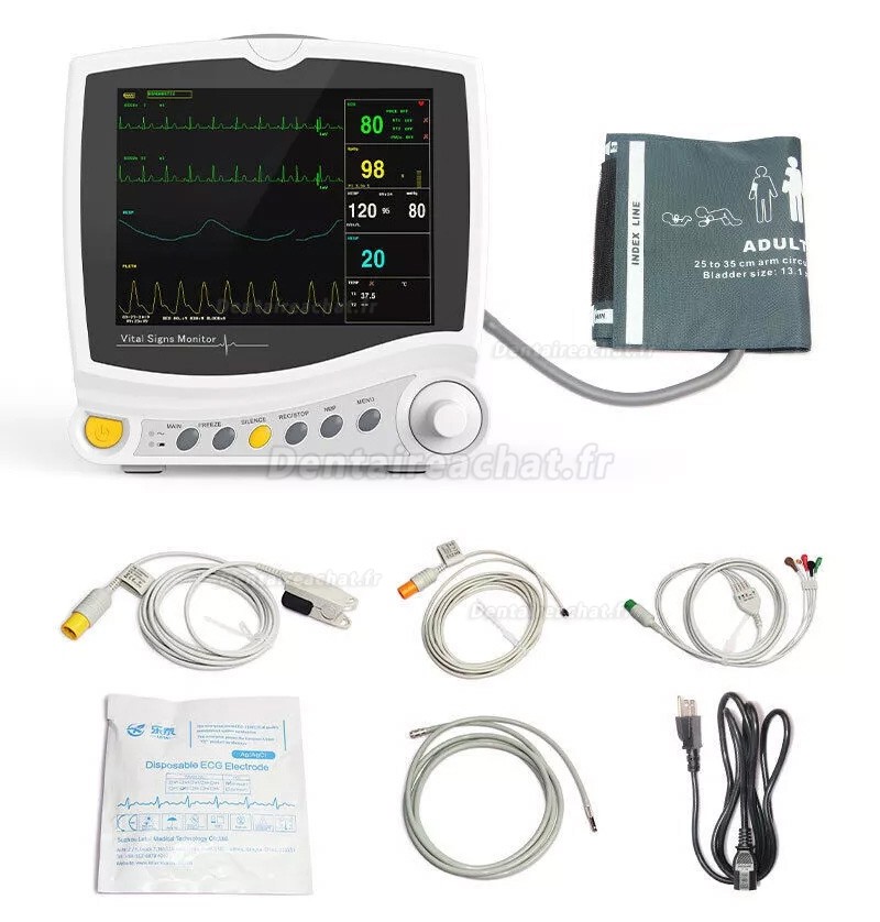 CONTEC® CMS6800 Moniteur multiparamétrique 8″Ecran Tactile (empérature, Respiration, Fréquence de pouls, NIBP, SpO2, ECG)