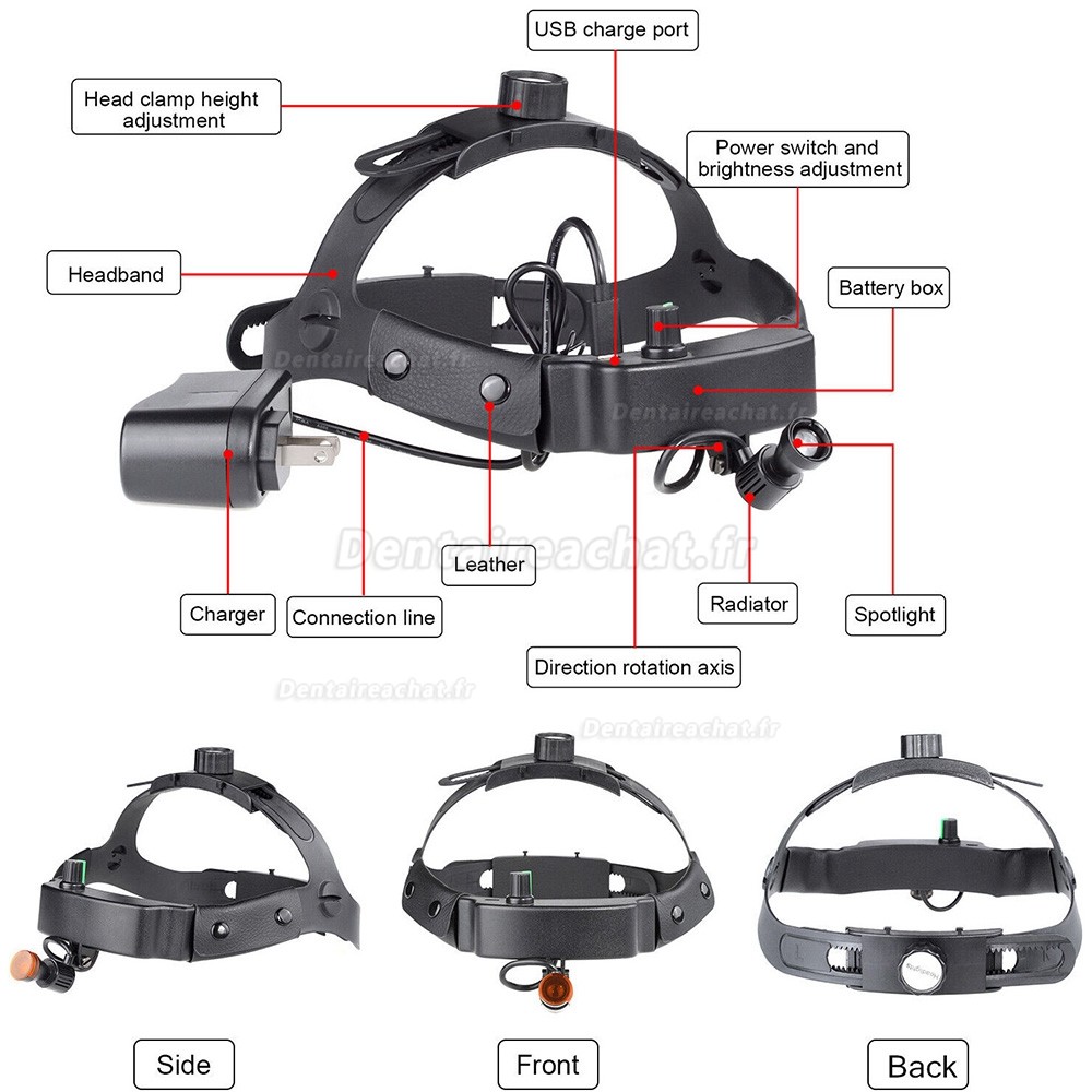 Lampe frontale LED sans fil dentaire 3W YUYO DY-509 , Lampe frontale de chirurgie médicale avec filtre