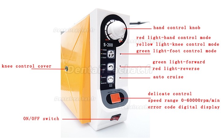 FASTRONG S-200 Micromoteur dentaire (pièce à main sans balais 60 000 tr/min) avec commande main/genou/pied