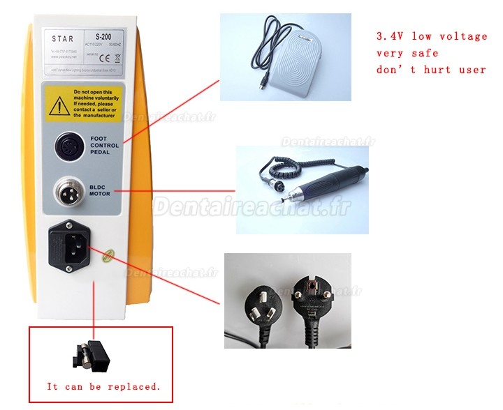 FASTRONG S-200 Micromoteur dentaire (pièce à main sans balais 60 000 tr/min) avec commande main/genou/pied