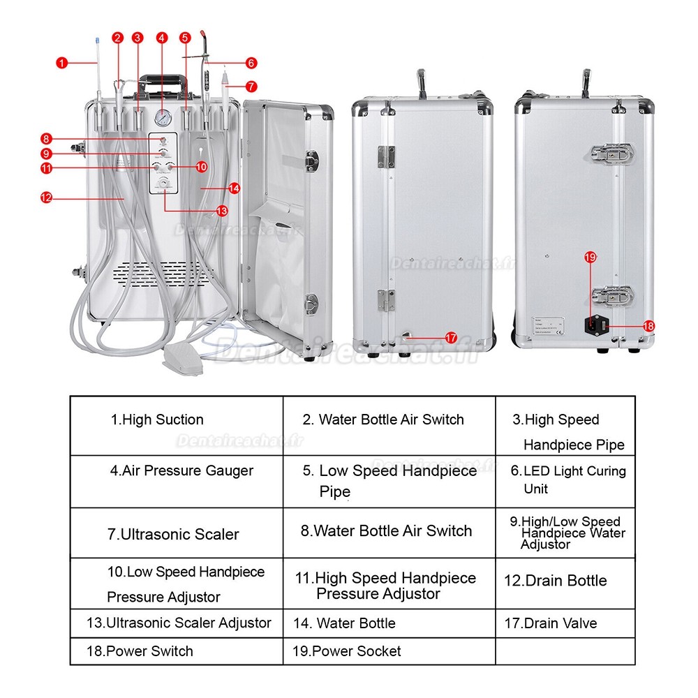 Unité dentaire mobile Getidy G13-B avec compresseur d'air + détartreur + lampe à polymériser 2/4H