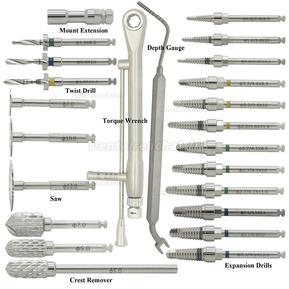 Kit ESSET pour implants dentaires + Fraise chirurgicale à expansion fendue à crête étroite