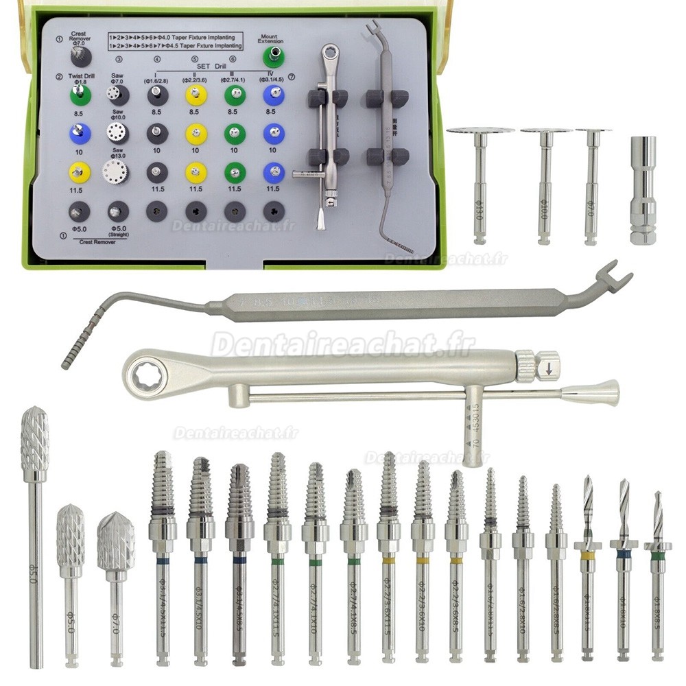 Kit ESSET pour implants dentaires + Fraise chirurgicale à expansion fendue à crête étroite