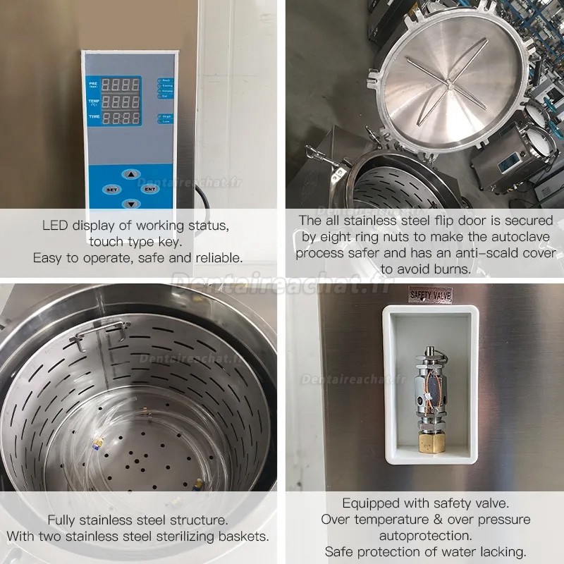 JIBIMED LS-LD 35L/ 50L/ 75L/ 100L/ 120L/ 150L Stérilisateur autoclave à vapeur haute pression vertical 105 ℃ - 134 ℃ Affichage LED