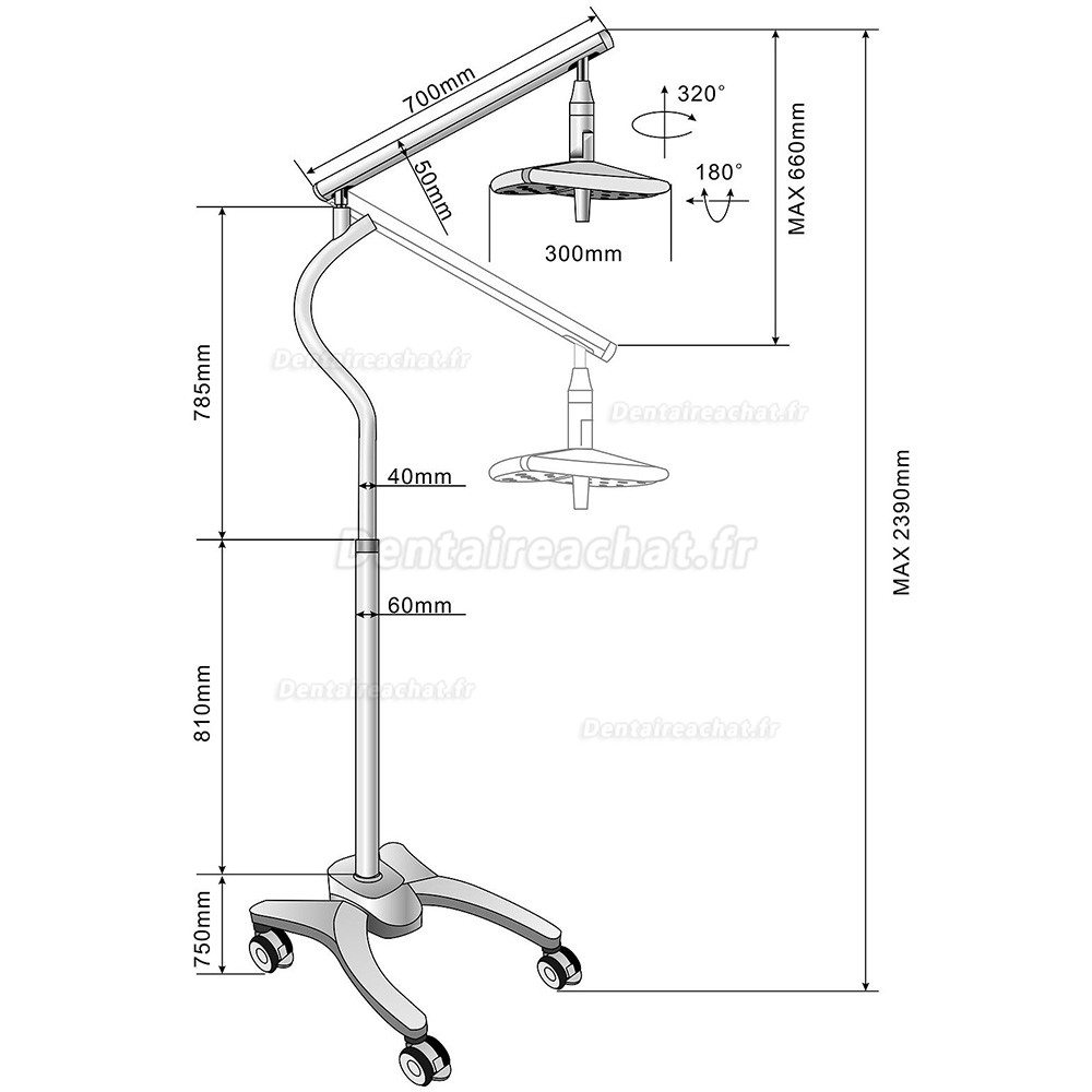 KWS KD2018-L1 36W Lampe chirurgicale dentaire à LED, scialytique opératoire dentiste (modèle à pied)