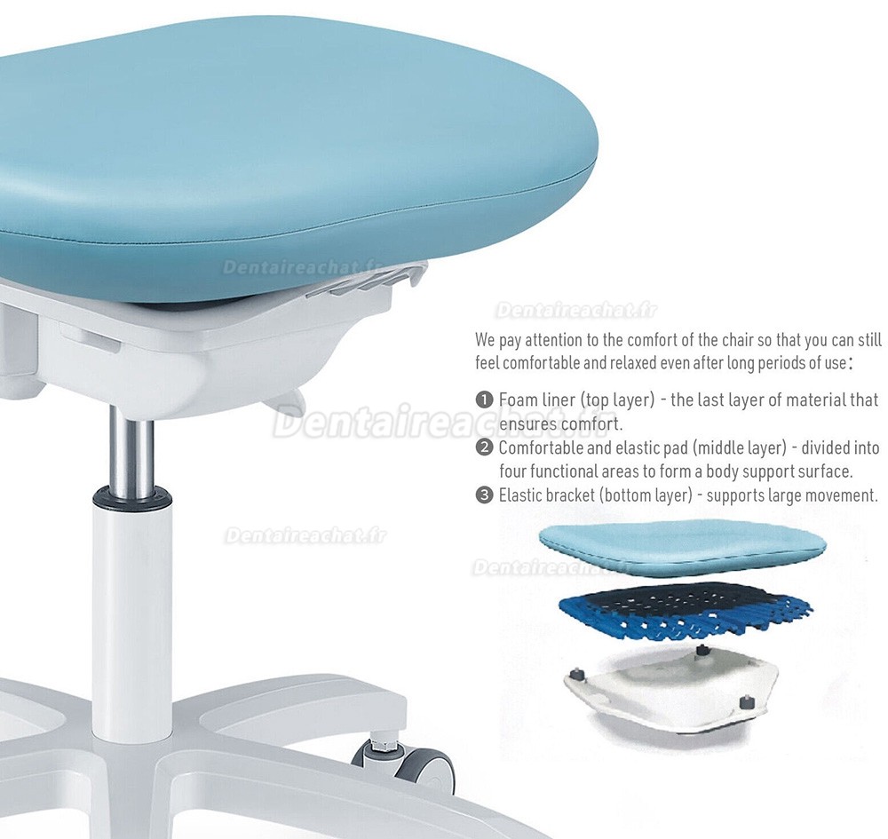 TYTC PLST-064-067 Siège assistante dentaire, tabouret ergonomique dentiste (Angles du siège et du dossier réglables)