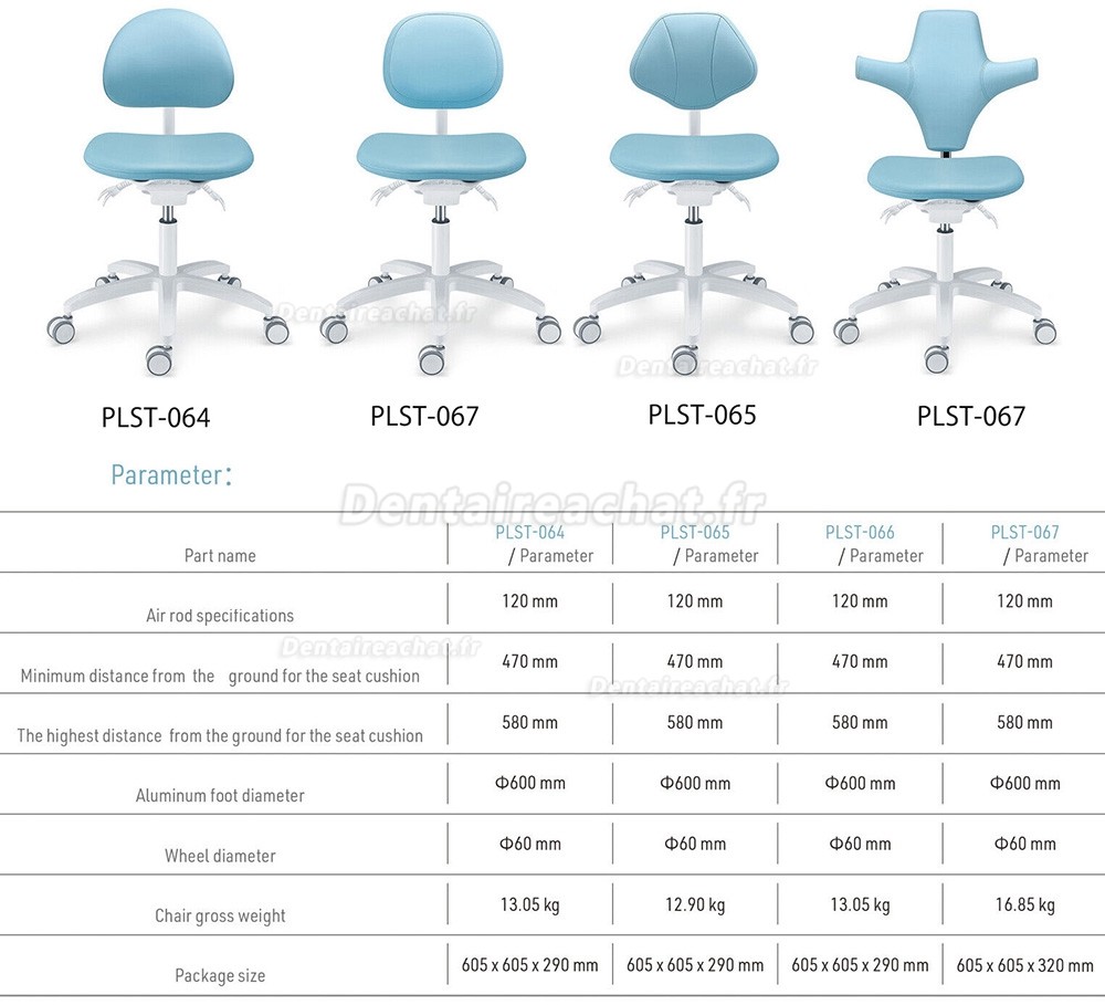 TYTC PLST-064-067 Siège assistante dentaire, tabouret ergonomique dentiste (Angles du siège et du dossier réglables)