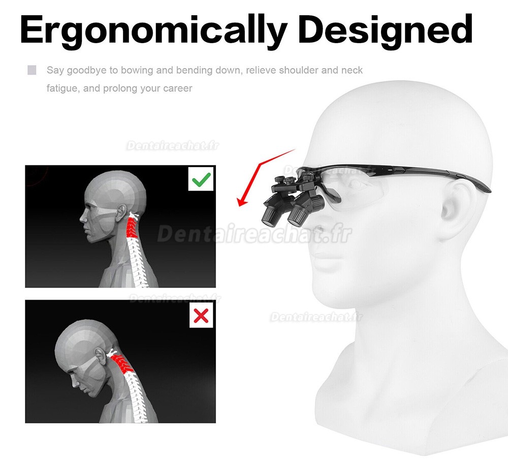 YUYO DY-119 4.0X Loupes binoculaires ergonomiques dentaires, loupe bandeau ultralégère 450 mm